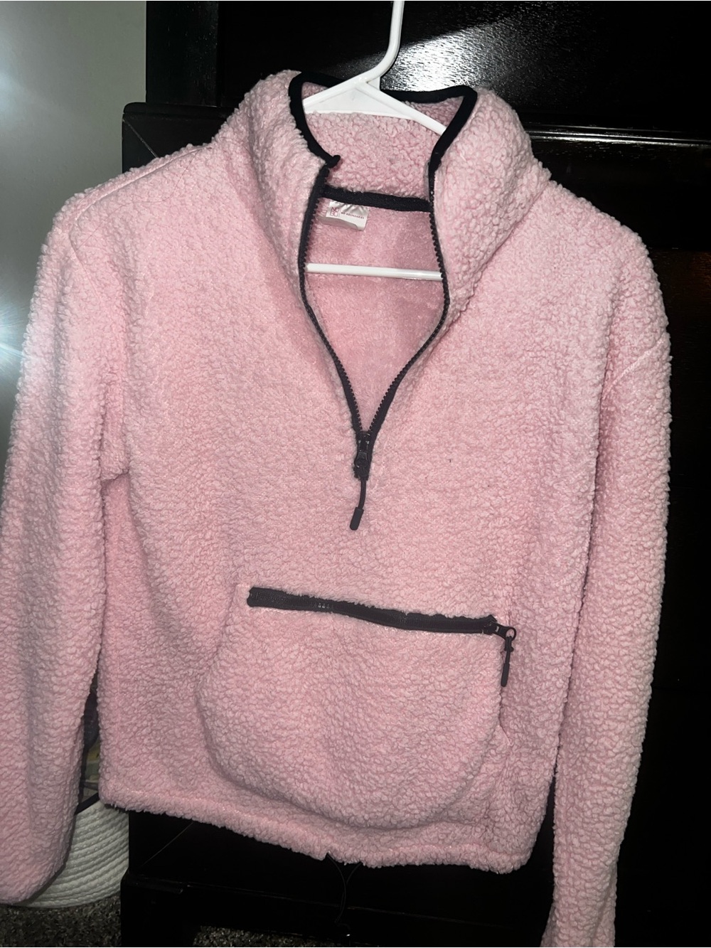 No Boundaries Pink Sherpa Quarter-Zip Pullover with Black Trim